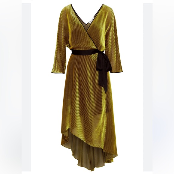 Diane Von Furstenberg DVF Velvet Eloise Golib Wrap Yellow Midi Dress XS - Picture 4 of 9